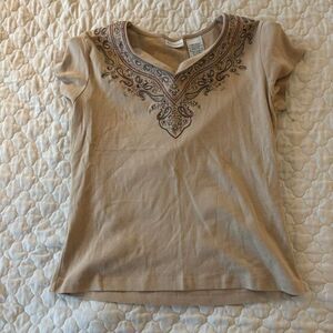 White Stag Women’s Cream Embroidered Earthy Boho Top Size L